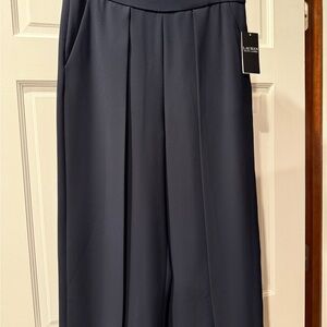 Lauren Ralph Lauren Dark Navy Pleated Wide-Leg Trousers